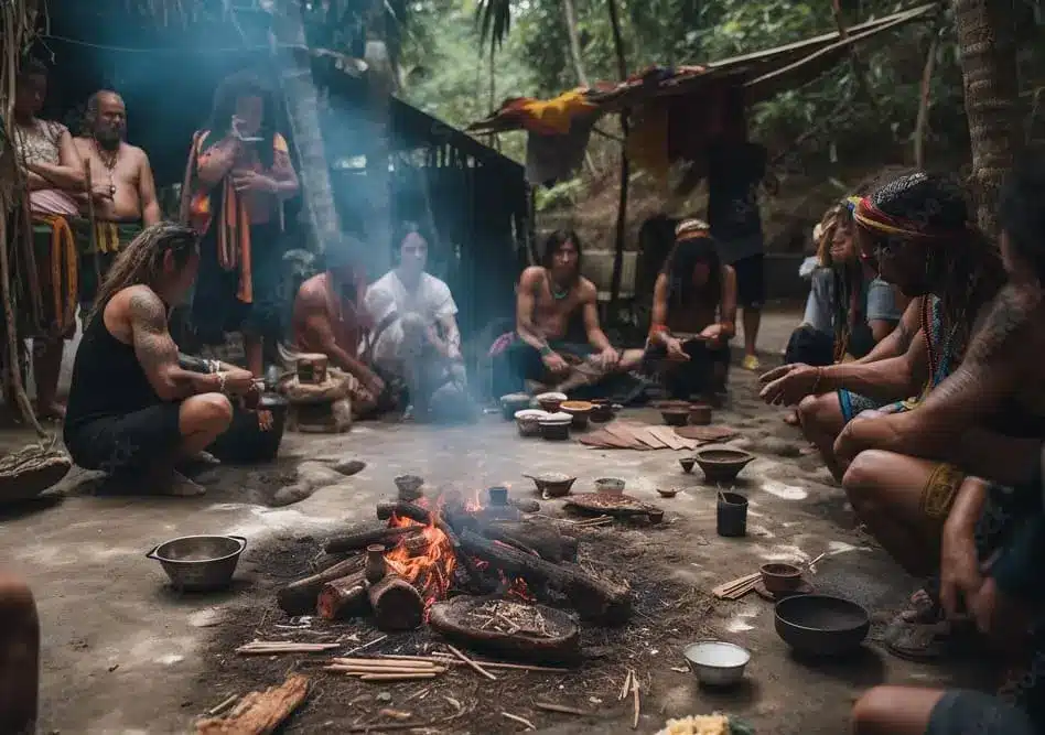 Preparación de la bebida de ayahuasca con plantas amazónicas